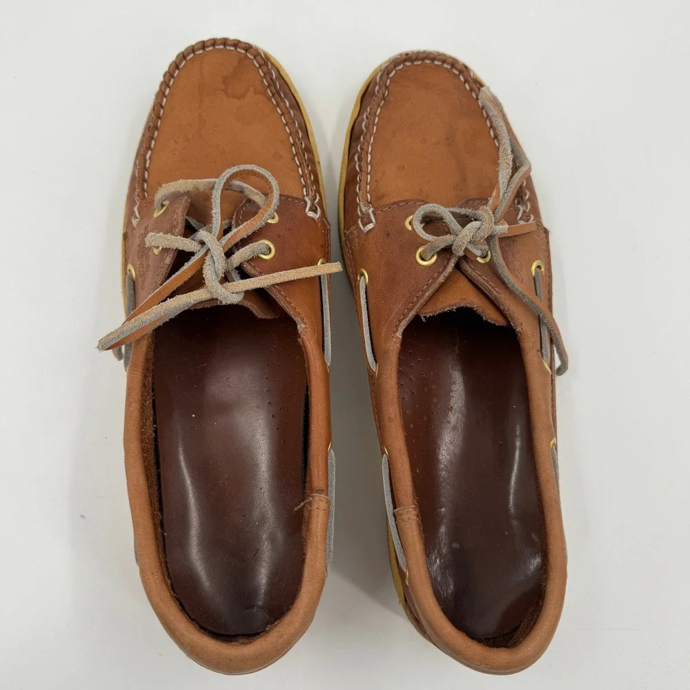 Vintage Coach Leather‎ Boat Shoes Tan Brown Made in Italy Deck Shoes Mens 8.5